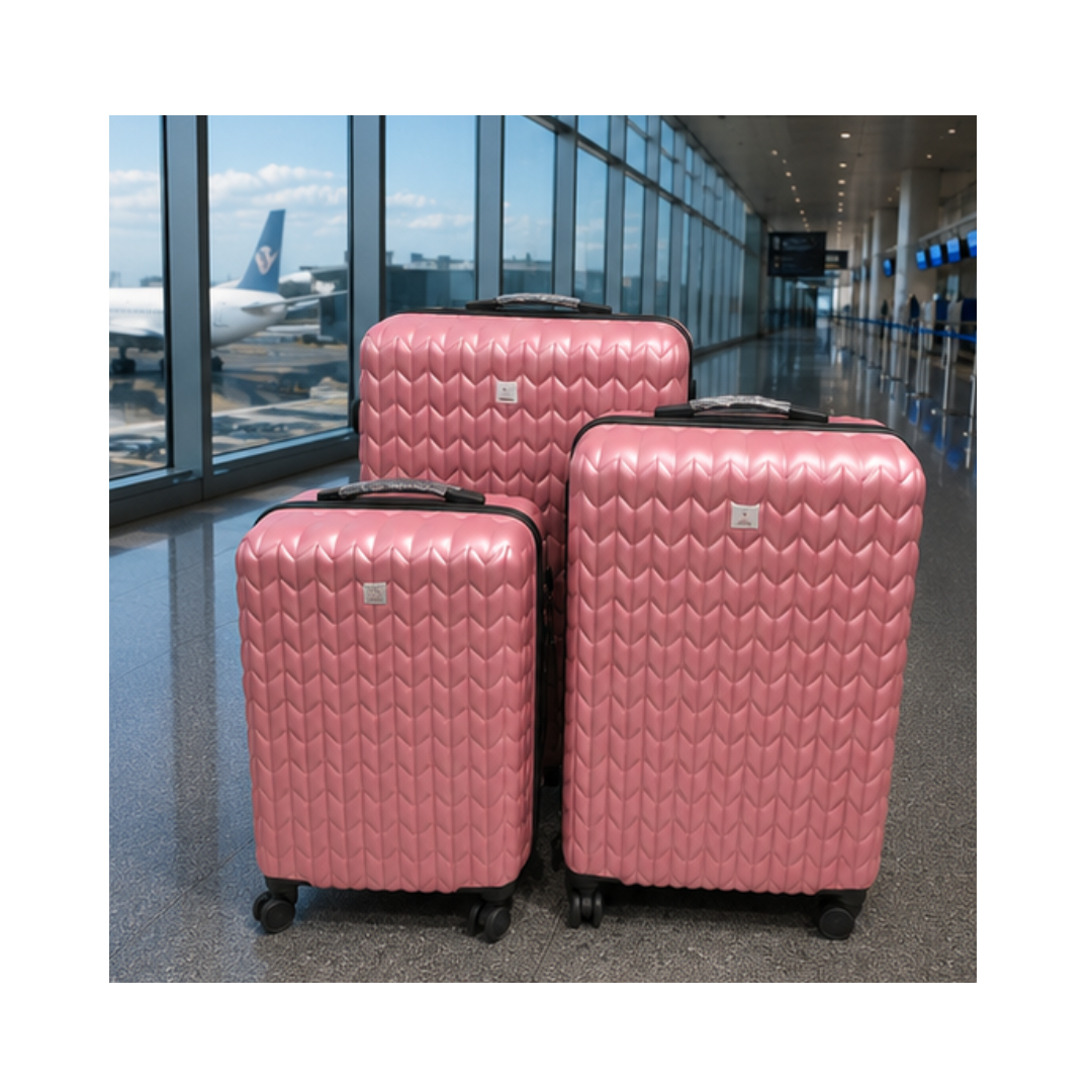 SET DE 3 MALETAS DE VIAJE RÍGIDAS CON RUEDAS DE COLOR ROSA - 1