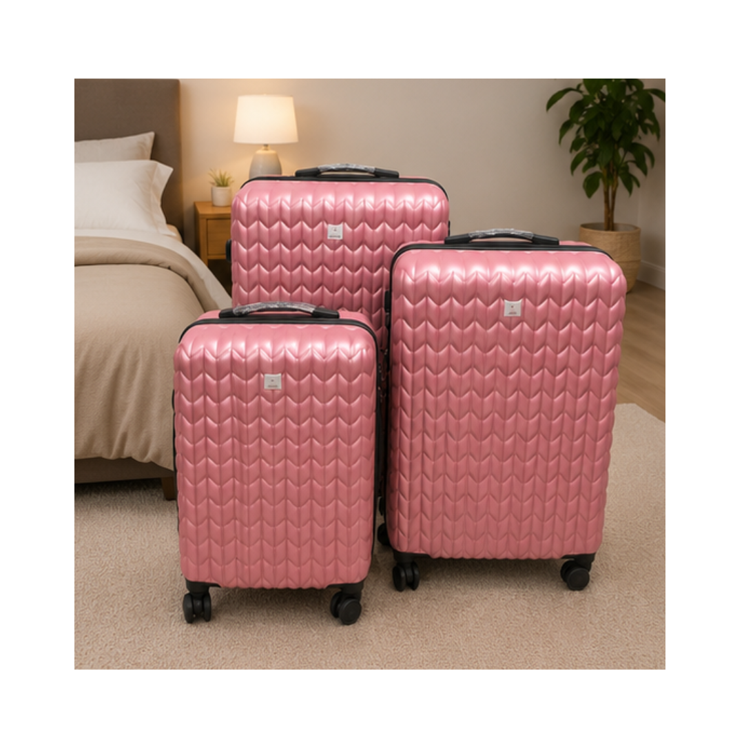 SET DE 3 MALETAS DE VIAJE RÍGIDAS CON RUEDAS DE COLOR ROSA - 2