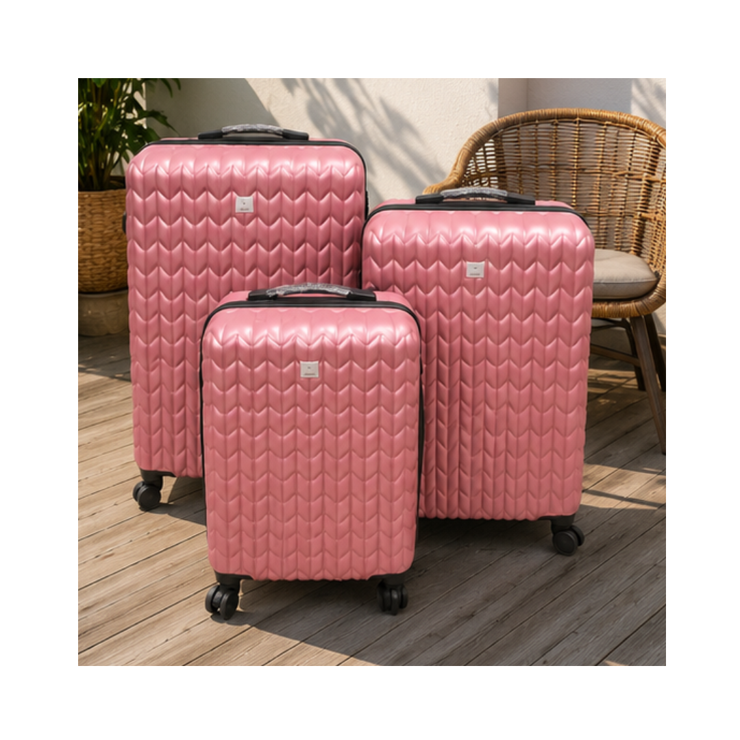 SET DE 3 MALETAS DE VIAJE RÍGIDAS CON RUEDAS DE COLOR ROSA - 3