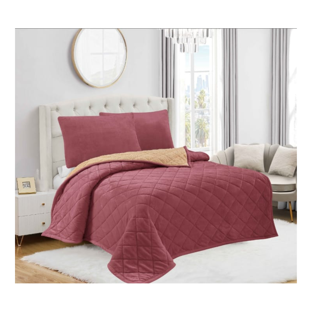 CUBRECAMA GOLDSUN COLOR ENTERO CON CARNERO DE 3 PIEZAS PARA 2 PLAZAS - 1