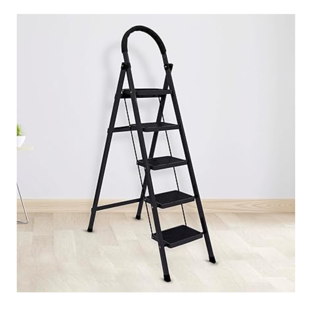 ESCALERA PLEGABLE DE 5 ESCALONES CON BARANDA DE SEGURIDAD - 1