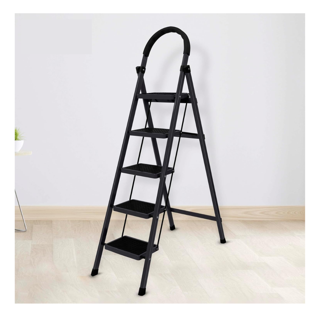ESCALERA PLEGABLE DE 5 ESCALONES CON BARANDA DE SEGURIDAD - 2