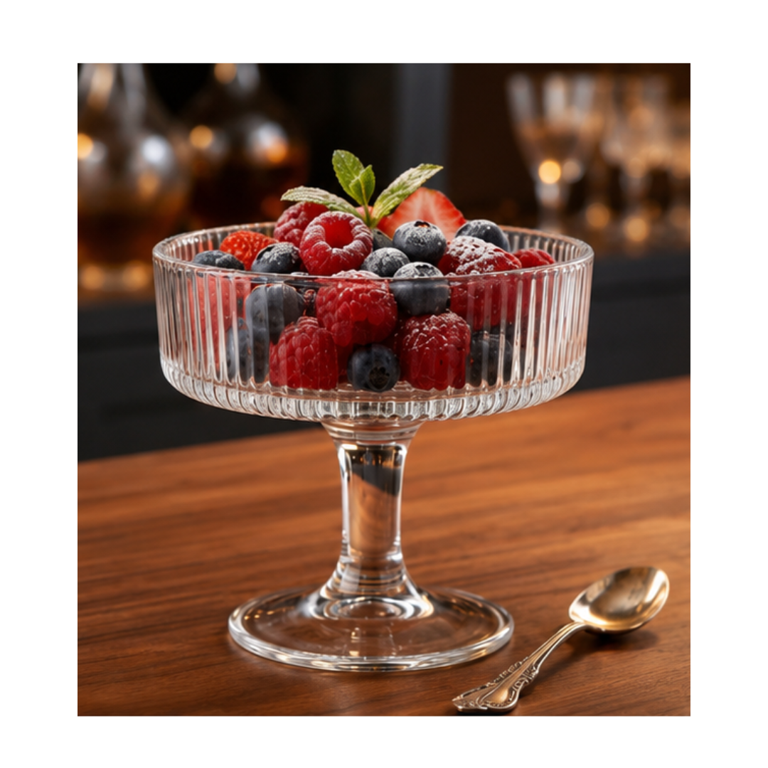 SET DE 6 COPAS DE VIDRIO ACANALADAS PARA HELADO Y POSTRES - 1
