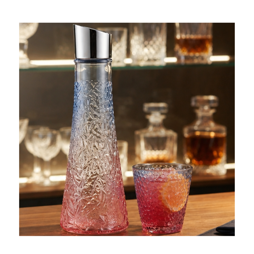 SET DE DECANTADOR CON 6 VASOS DE VIDRIO TEXTURIZADO EN DEGRADADO - 1