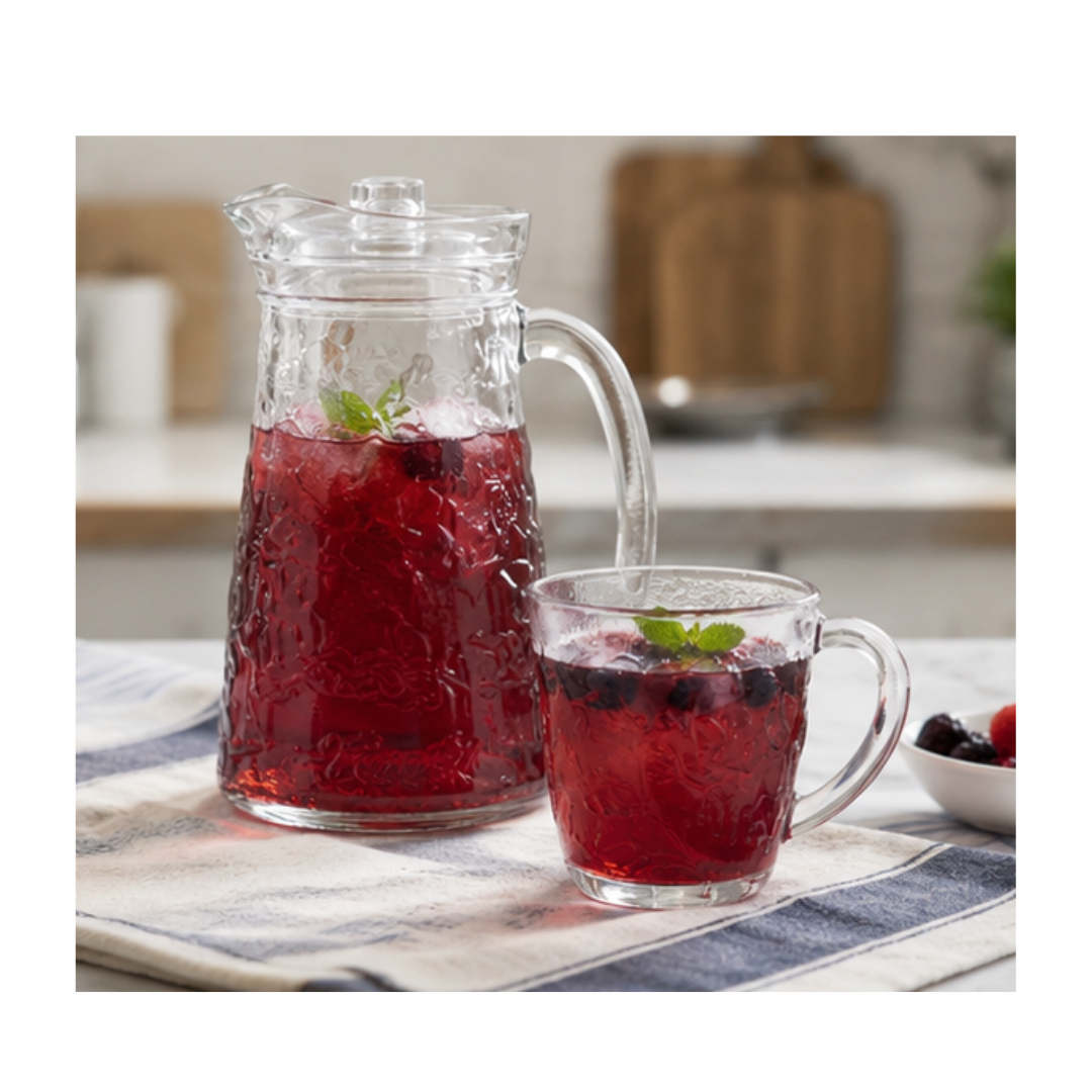 SET DE JARRA DE VIDRIO CON 4 TAZAS DECORADAS - 2