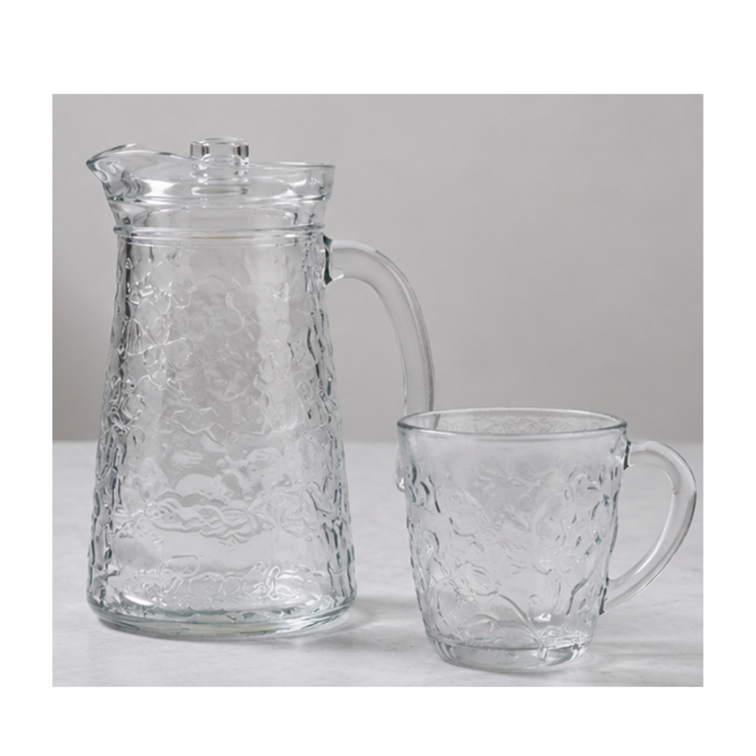 SET DE JARRA DE VIDRIO CON 4 TAZAS DECORADAS - 3