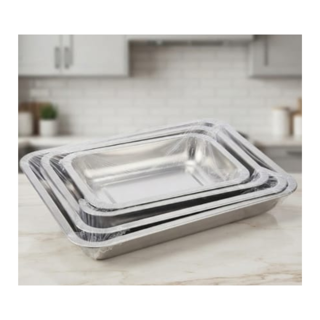 SET DE 4 BANDEJAS RECTANGULARES DE ACERO INOXIDABLE PARA HORNO Y COCINA - 1