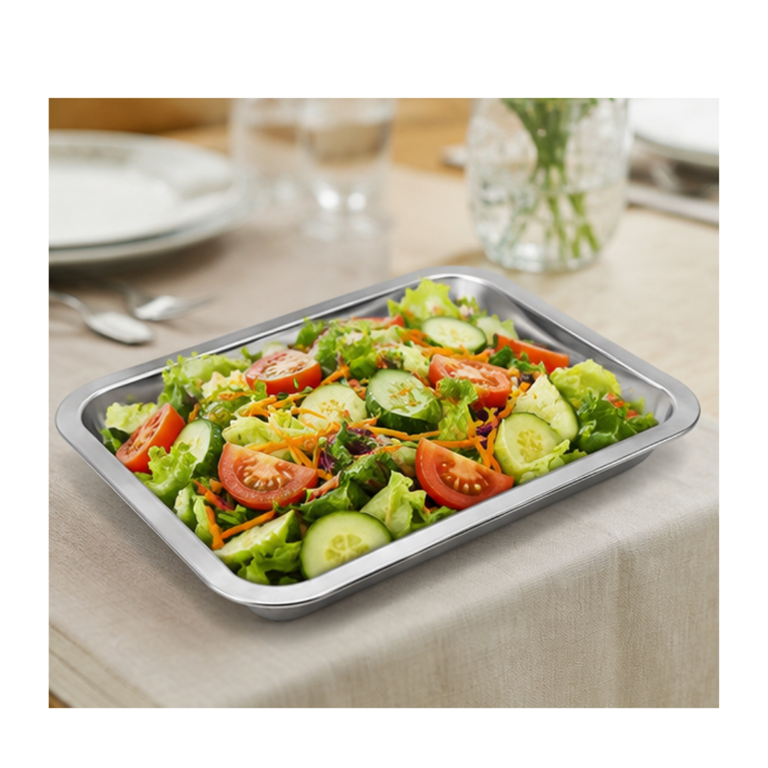 SET DE 4 BANDEJAS RECTANGULARES DE ACERO INOXIDABLE PARA HORNO Y COCINA - 2