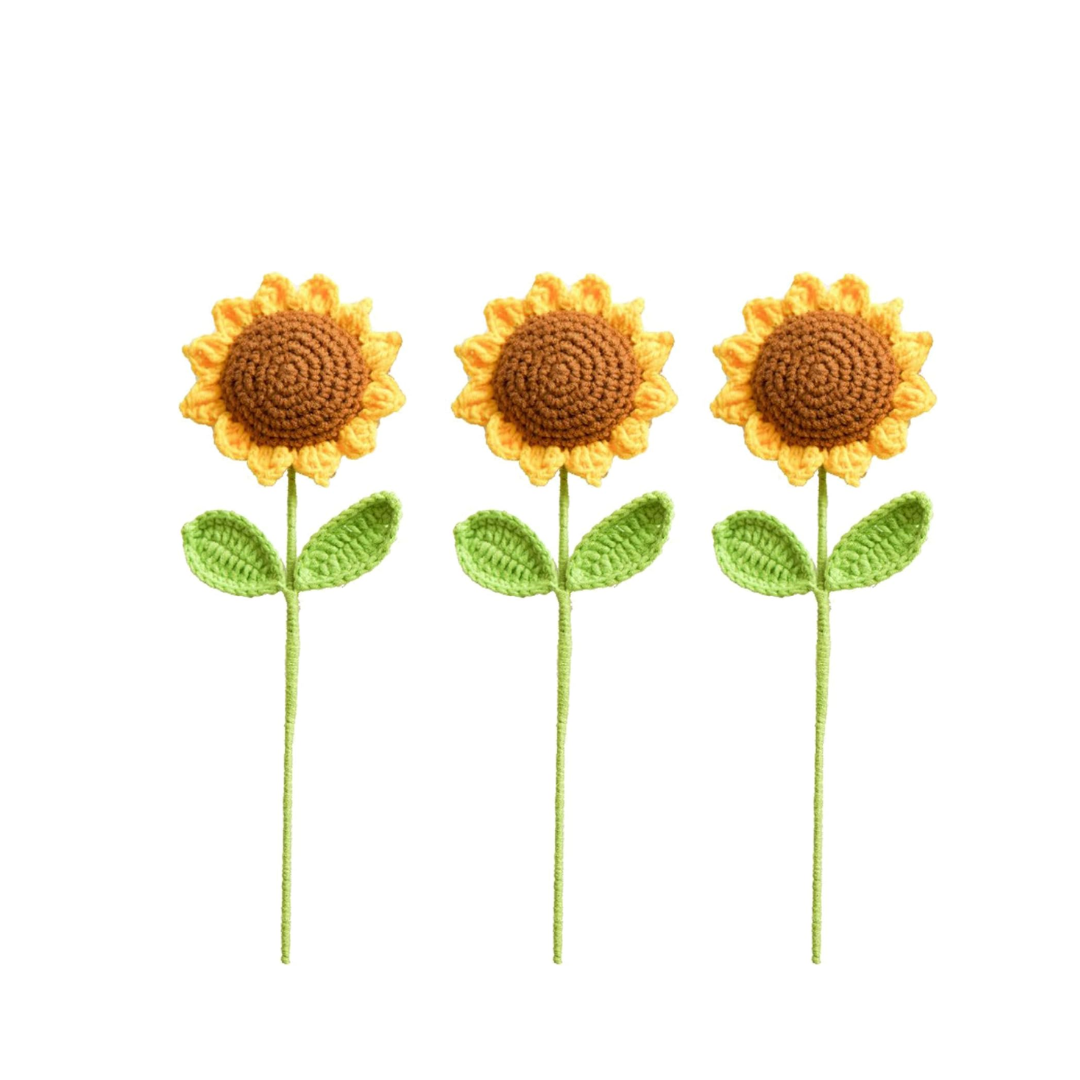 PACK DE 3 GIRASOLES ETERNOS DE LANA TEJIDA - 1