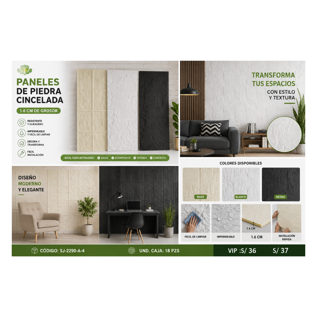 PANEL DE PARED CON DISEÑO DE PIEDRA TEXTURIZADA - 6