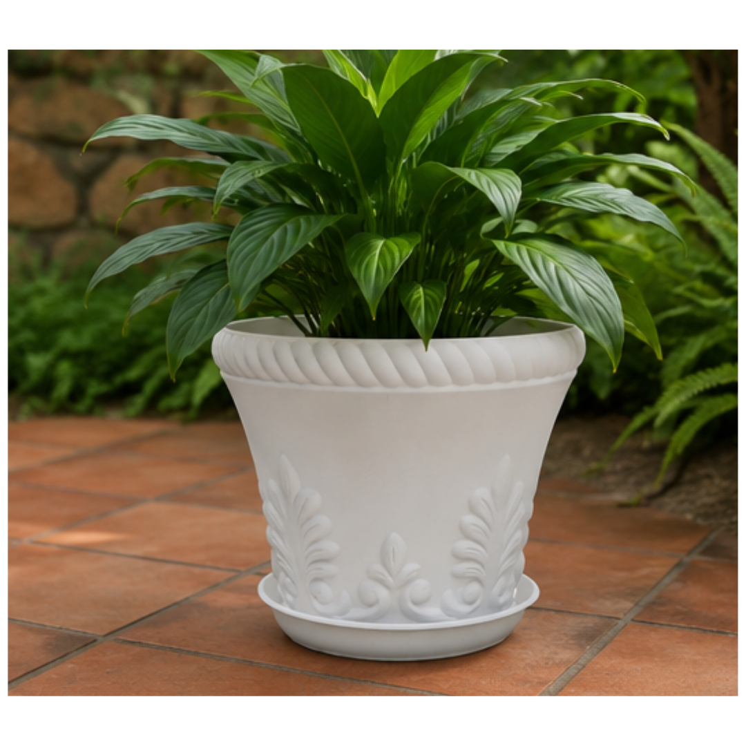 MACETA DECORATIVA CLÁSICA CON PLATO BASE - 2