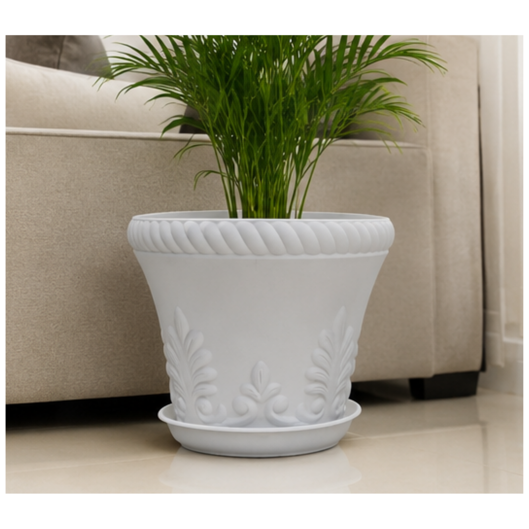 MACETA DECORATIVA CLÁSICA CON PLATO BASE - 3