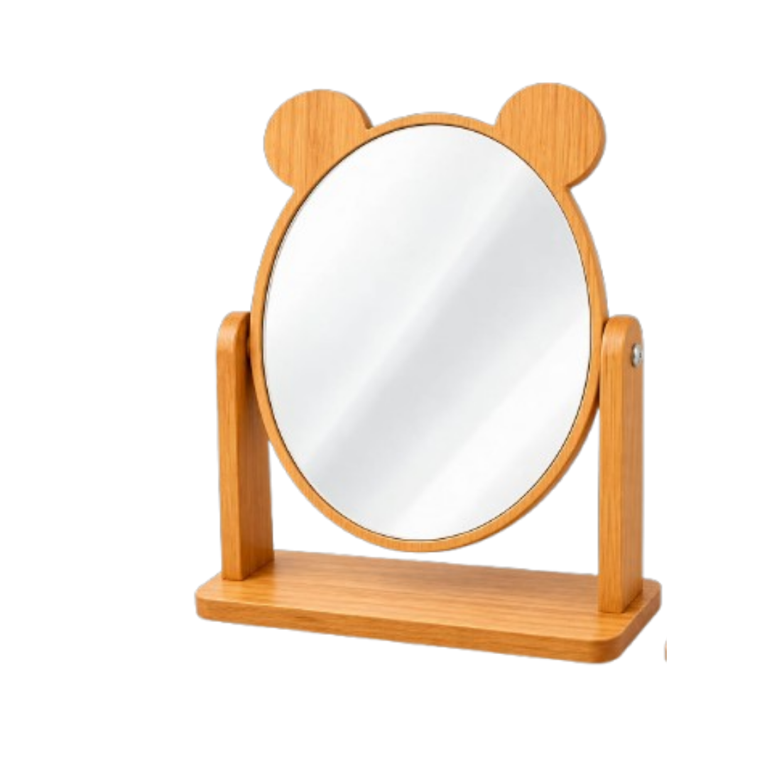 ESPEJO DE TOCADOR DE MADERA CON OREJAS DE OSO - 1