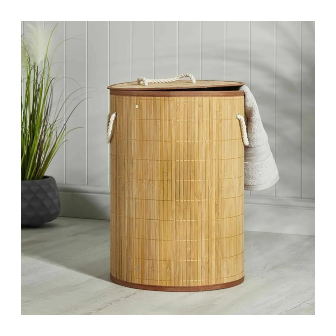 CESTO ORGANIZADOR DE ROPA MULTIUSOS DE BAMBÚ CON TAPA Y ASAS - 1