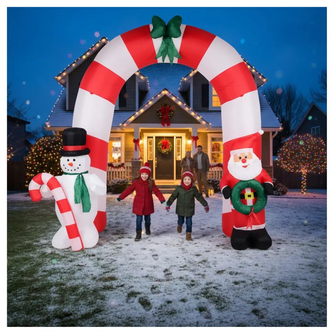 ARCO INFLABLE DE NAVIDAD CON SANTA + MUÑECO DE NIEVE - 3
