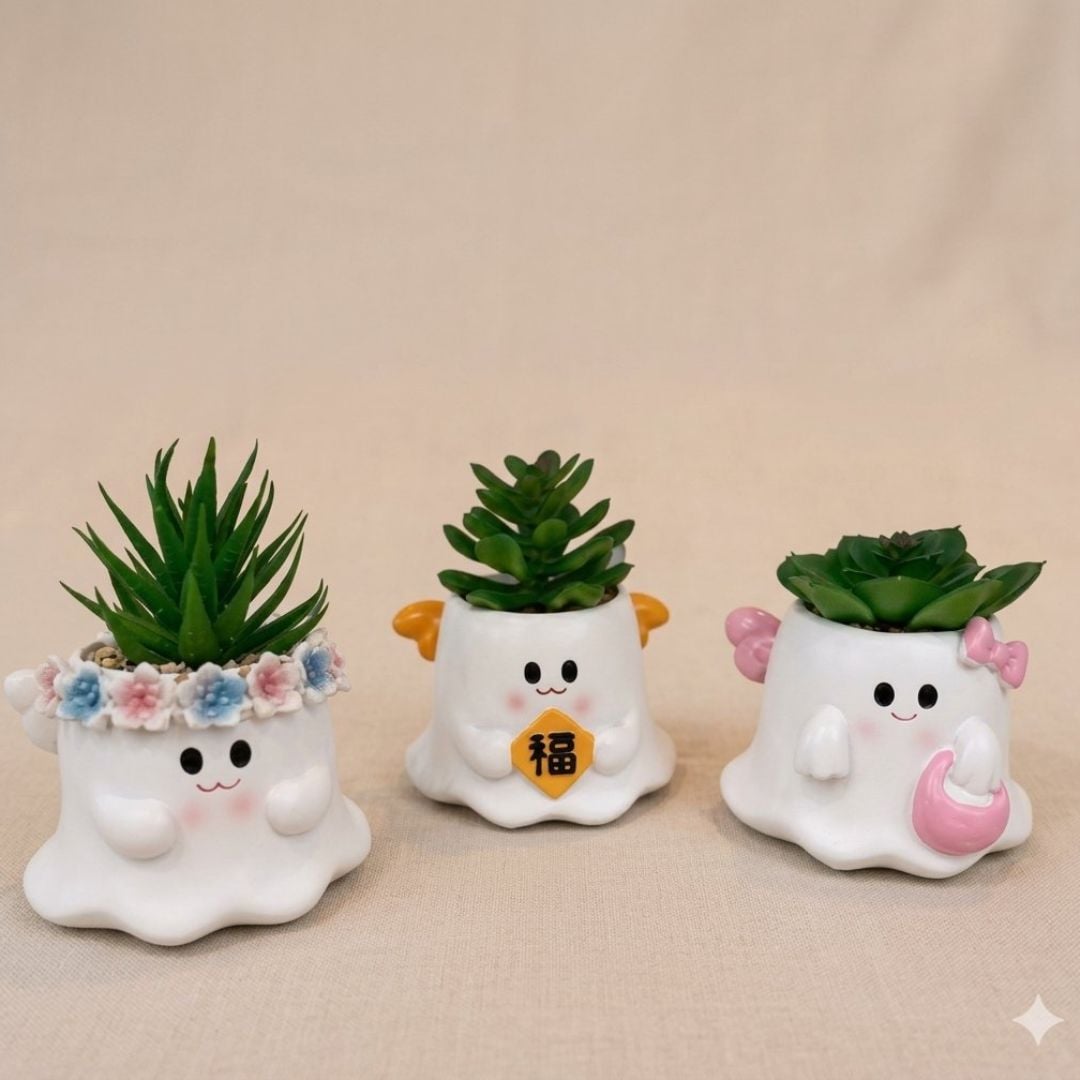 MACETA DECORATIVA CON PLANTA ARTIFICIAL Y DISEÑO ANIMADO - 1