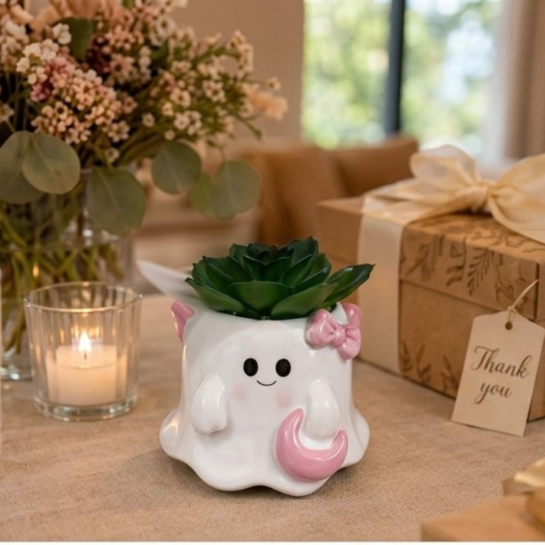 MACETA DECORATIVA CON PLANTA ARTIFICIAL Y DISEÑO ANIMADO - 2