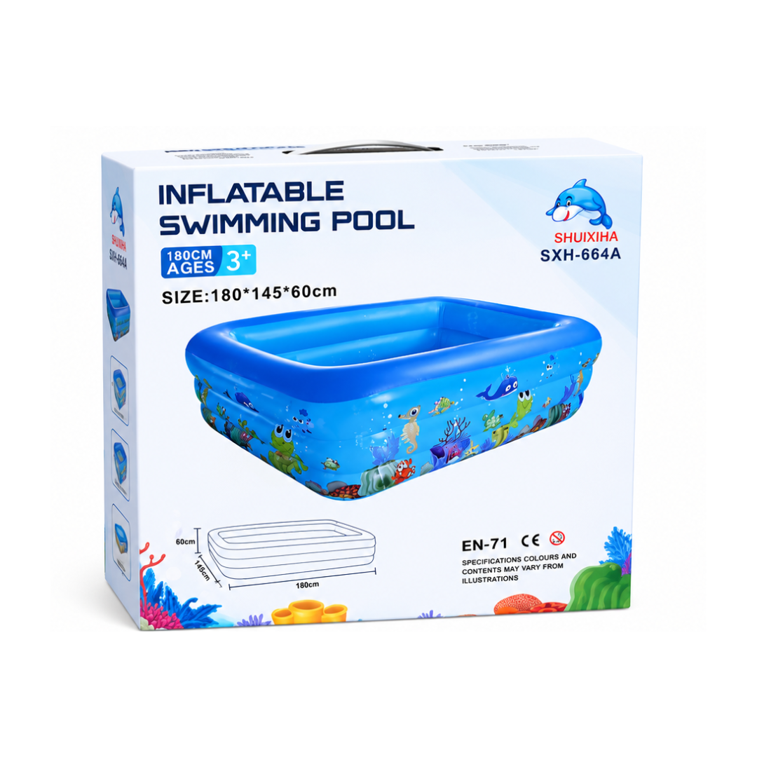PISCINA INFLABLE RECTANGULAR CON DISEÑO 180X145X60 - 1
