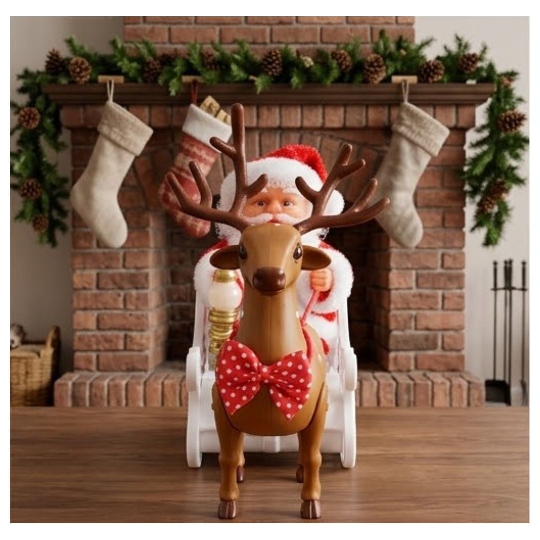 MUÑECO NAVIDEÑO DE PAPÁ NOEL CON TRINEO Y RENO - 1