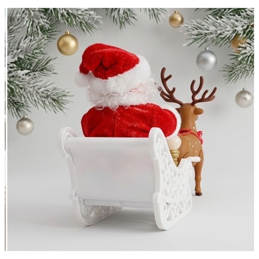 MUÑECO NAVIDEÑO DE PAPÁ NOEL CON TRINEO Y RENO - 3