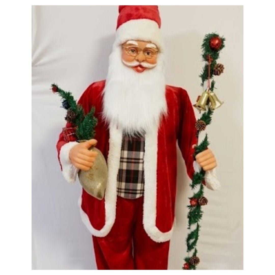 MUÑECO PAPÁ NOEL CON BASTÓN DE CAMPANAS Y SACO DE REGALOS - 1