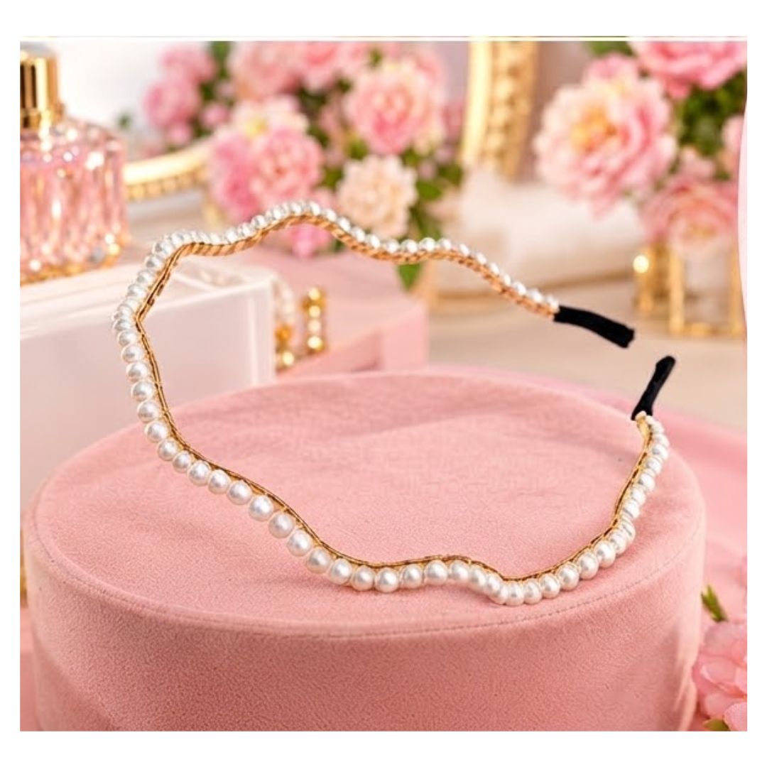 PACK DE 6 DE VINCHA ONDULADA CON PERLAS - 1