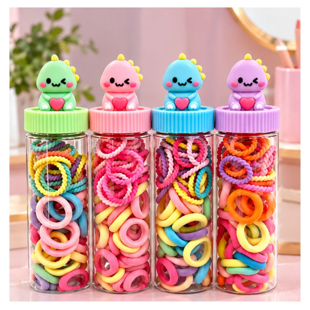 PACK DE 12 DE SET DE LIGAS PARA EL CABELLO CON TAPA DE DINOSAURIO - 1
