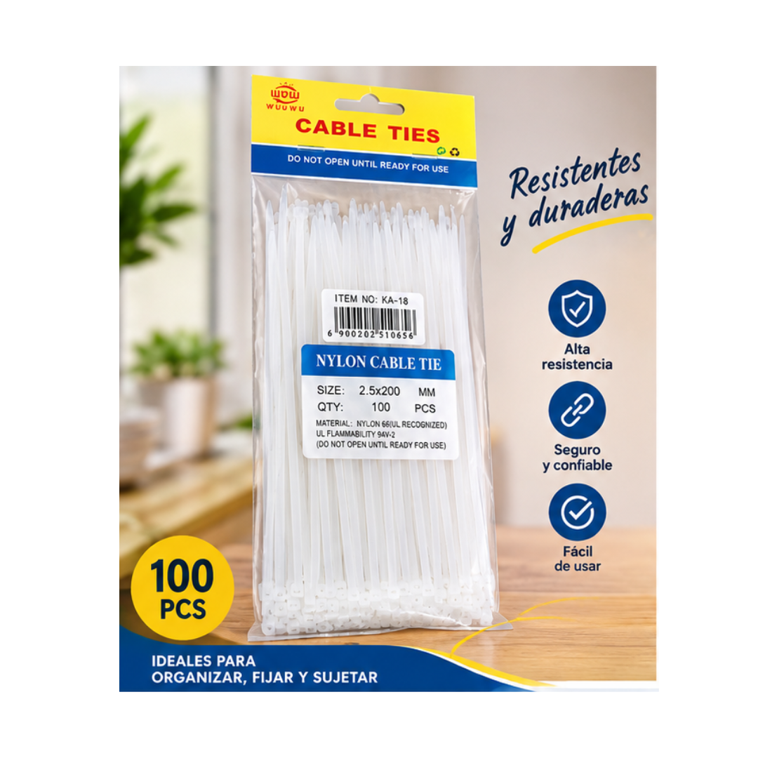PACK DE 3 CINTILLOS DE SEGURIDAD BLANCO DE 20 CM - 1