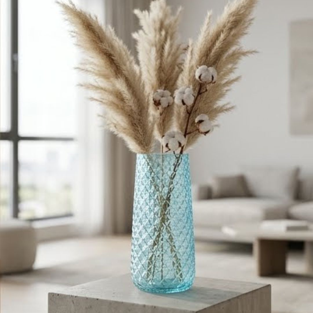 FLORERO DE VIDRIO GEOMÉTRICO CON RELIEVE DE FACETAS - 2