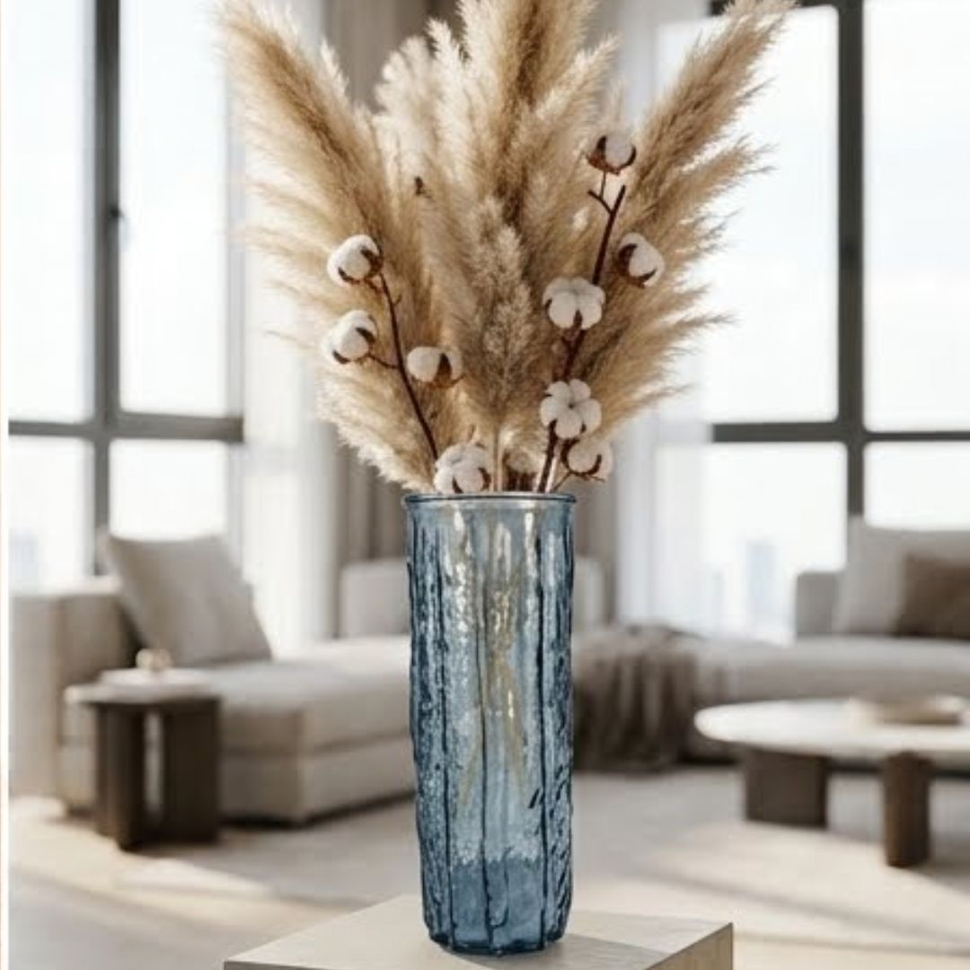 FLORERO CILÍNDRICO DE VIDRIO LABRADO CON TEXTURA GLACIAR - 2