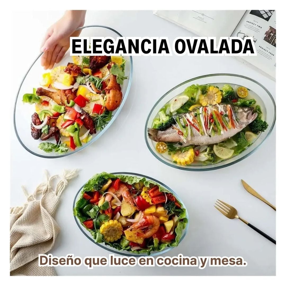 SET DE FUENTES DE VIDRIO OVALADO PARA HORNO - 1