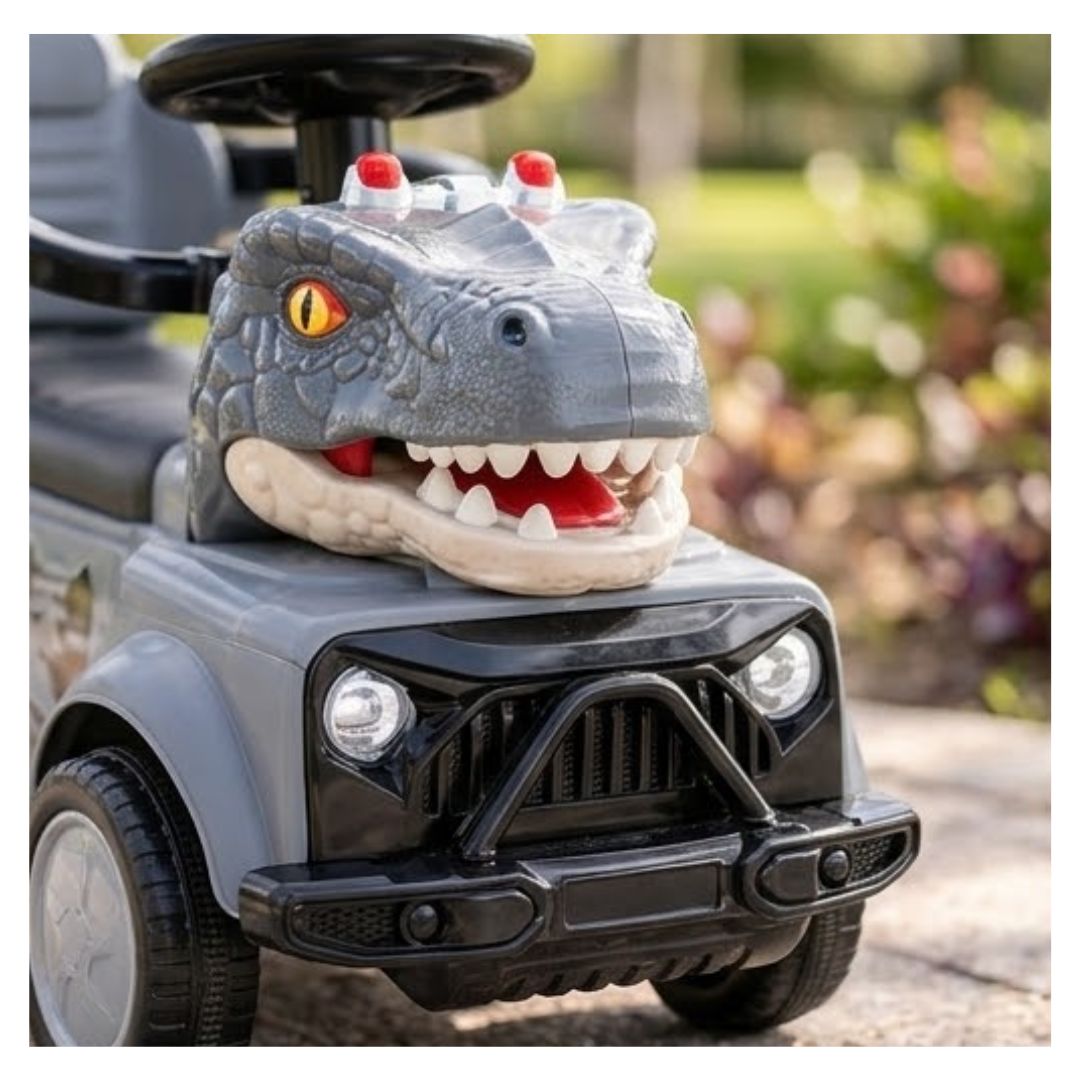 CARRO ELÉCTRICO INFANTIL CON DISEÑO DE DINOSAURIO Y BARRA DE EMPUJE - 1