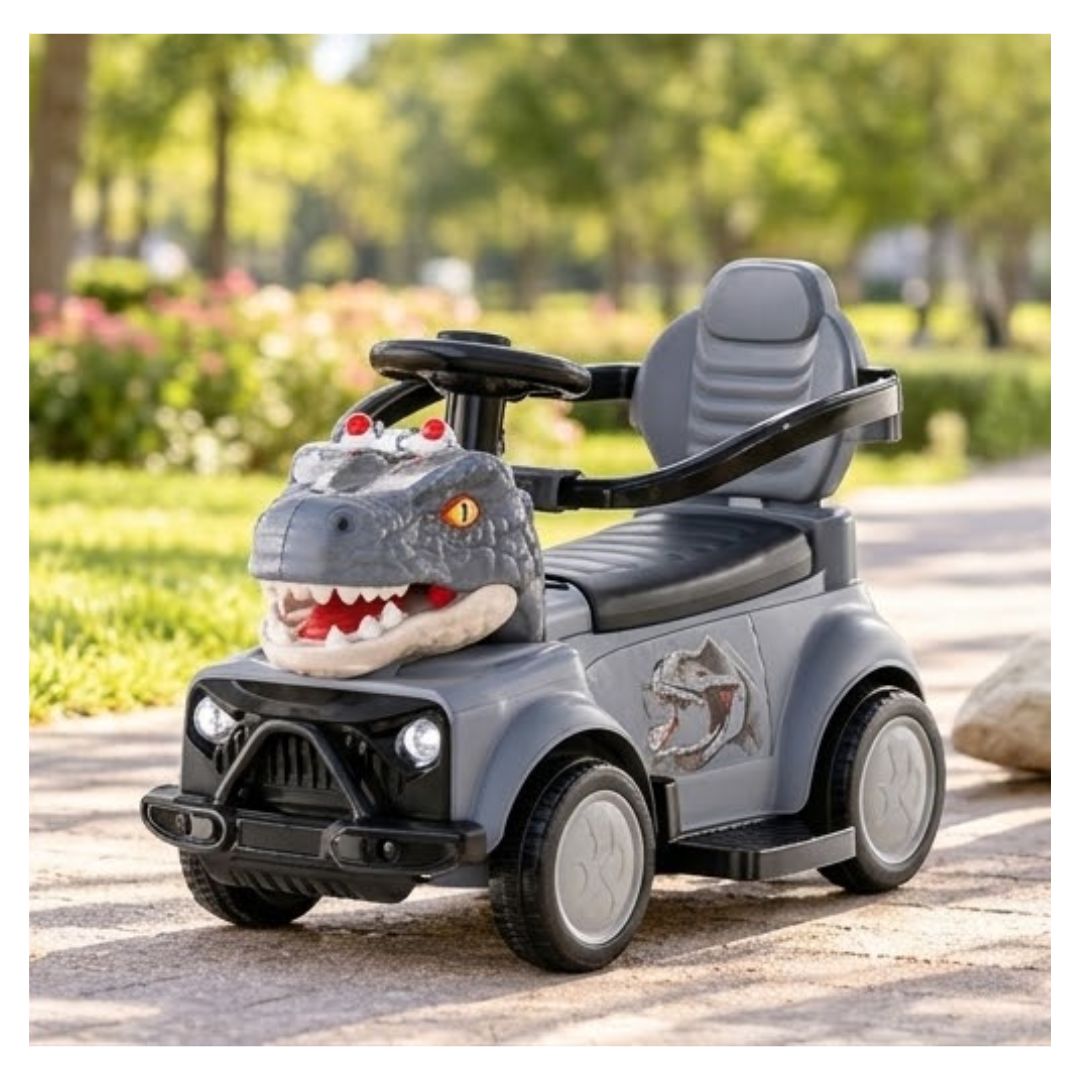 CARRO ELÉCTRICO INFANTIL CON DISEÑO DE DINOSAURIO Y BARRA DE EMPUJE - 3