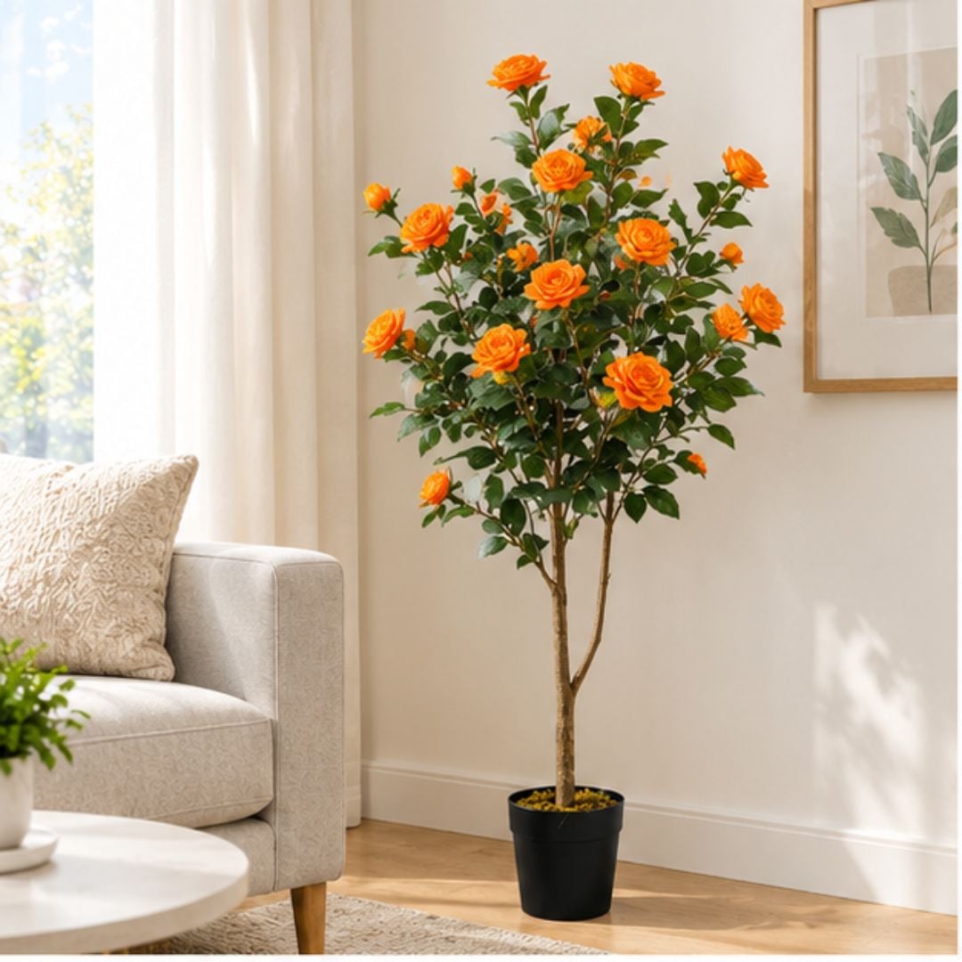 ÁRBOL ARTIFICIAL DECORATIVO DE ROSAS NARANJAS - 1