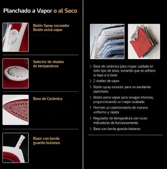 PLANCHA DE ROPA IMACO ETA600 BASE CERÁMICA 1200W - 4