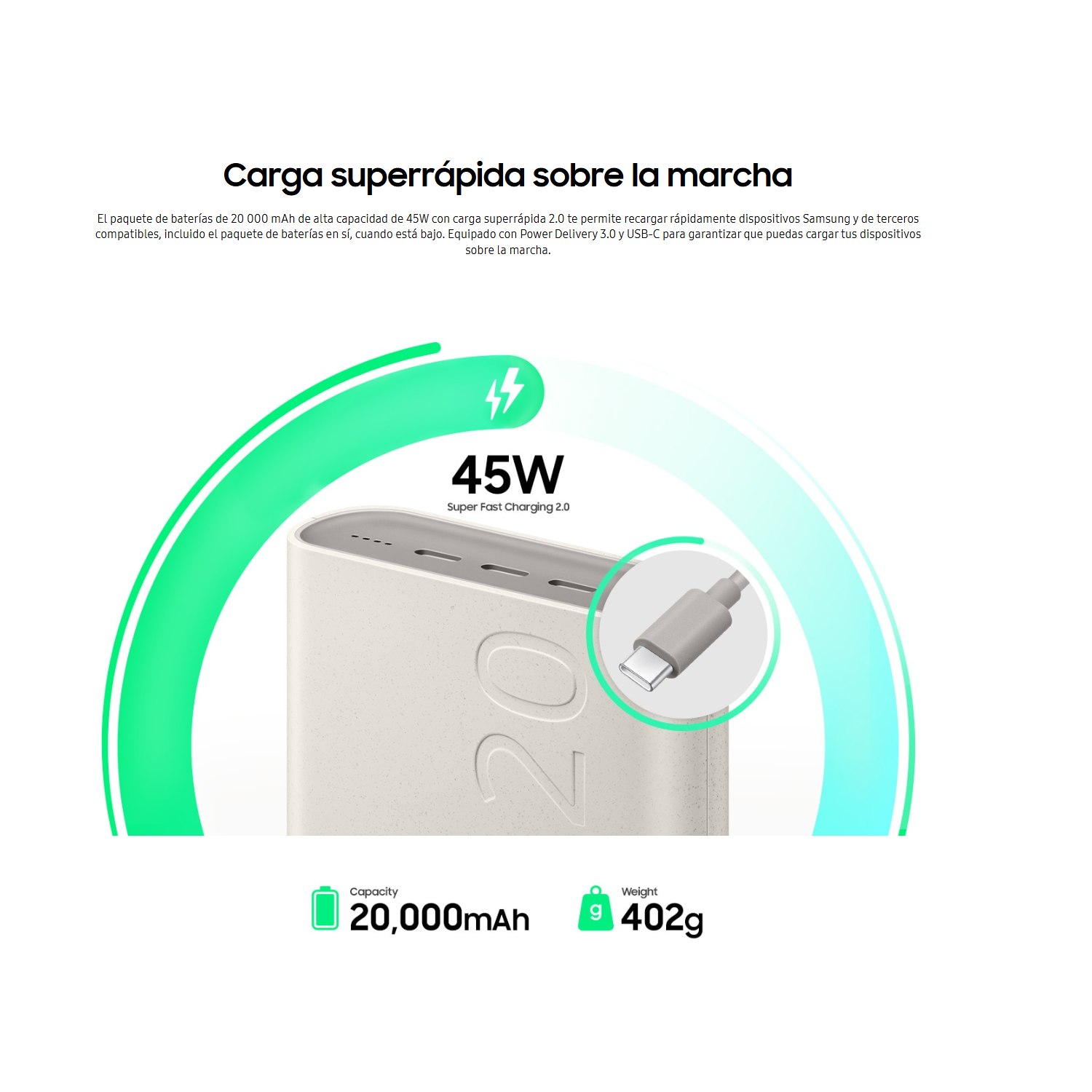 POWER BANK SAMSUNG 20000MAH CARGA RÁPIDA 45W BEIGE - 6
