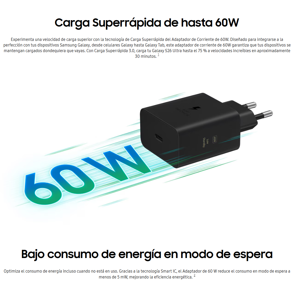 CARGADOR SAMSUNG 60W CARGA SUPER RAPIDA USB-C - 2