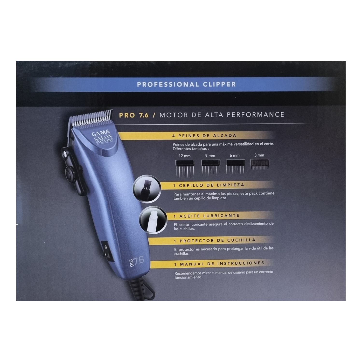 CORTADORA DE CABELLO PROFESIONAL GAMA PRO 7.6 PARA SALONES - 3