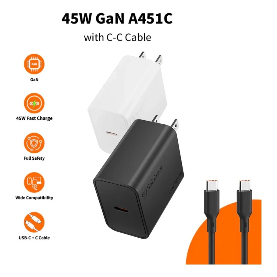 CARGADOR 45W SOLOHOUR USB-C CARGA RAPIDA + CABLE GAN - 2
