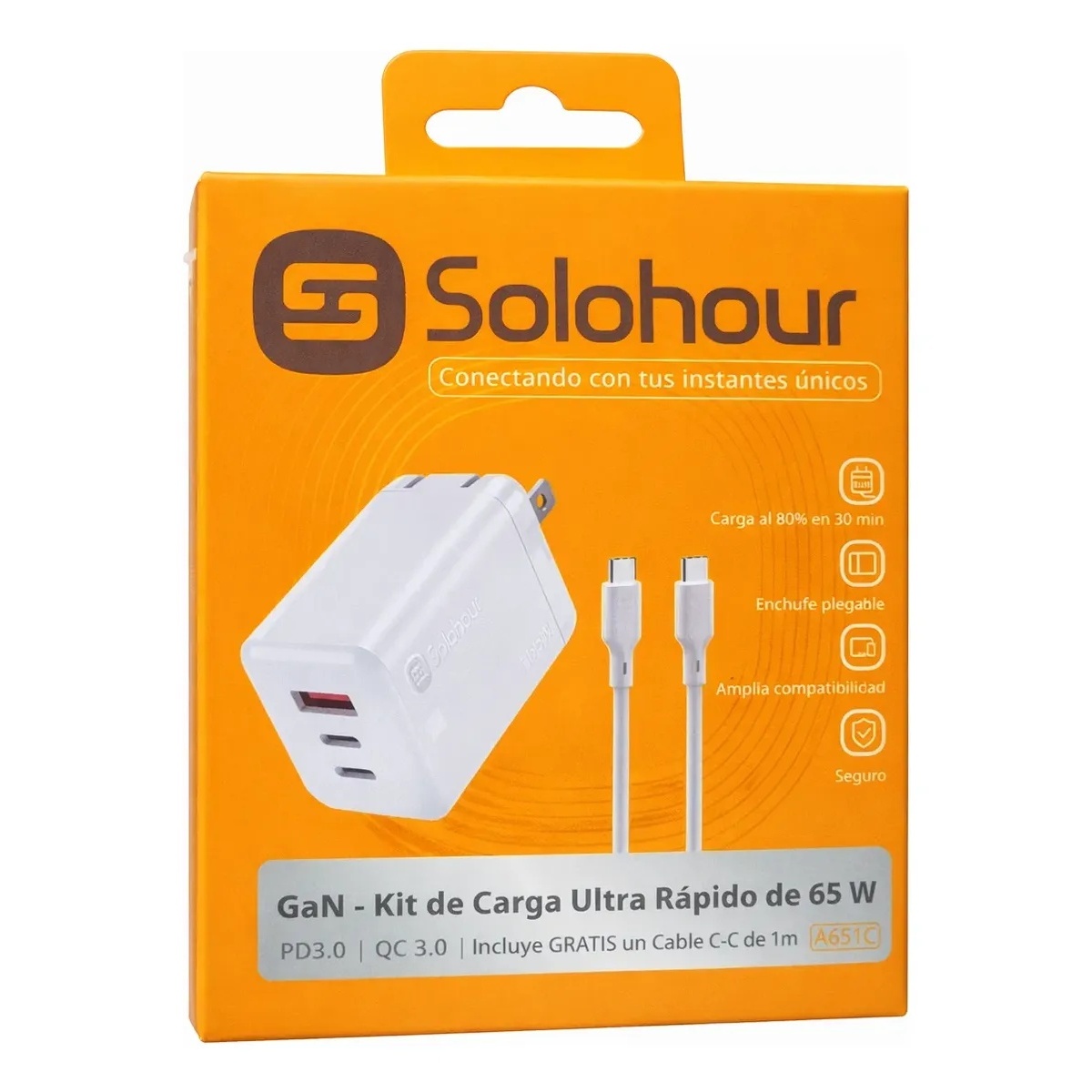CARGADOR 65W SOLOHOUR USB C 3 PUERTOS CARGA RÁPIDA GAN - 1