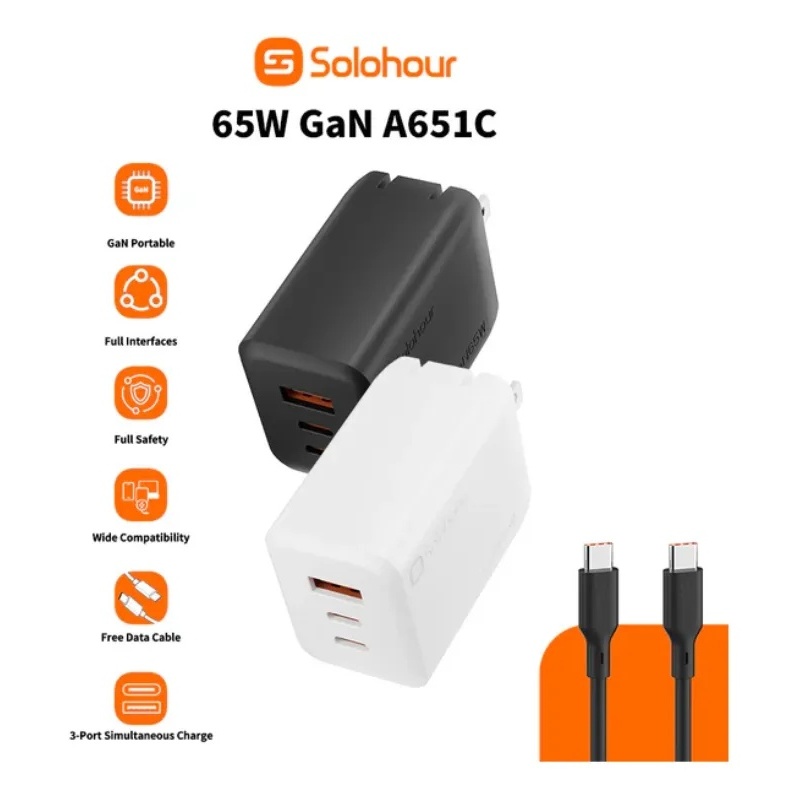 CARGADOR 65W SOLOHOUR USB C 3 PUERTOS CARGA RÁPIDA GAN - 2