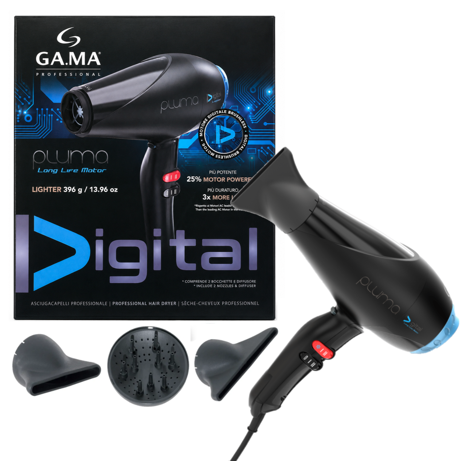 SECADORA DE CABELLO GAMA PROFESIONAL 2400W CON DIFUSOR PLUMA - 1