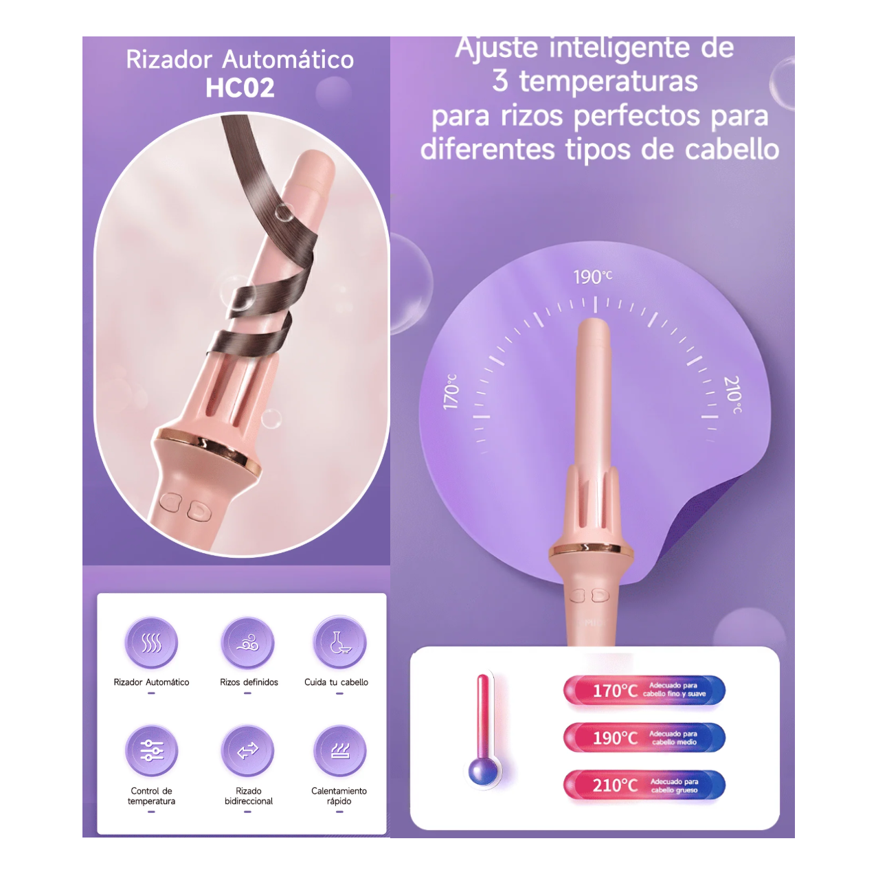 RIZADOR AUTOMÁTICO DE CABELLO BOMIDI 46W 3 TEMPERATURAS - 3