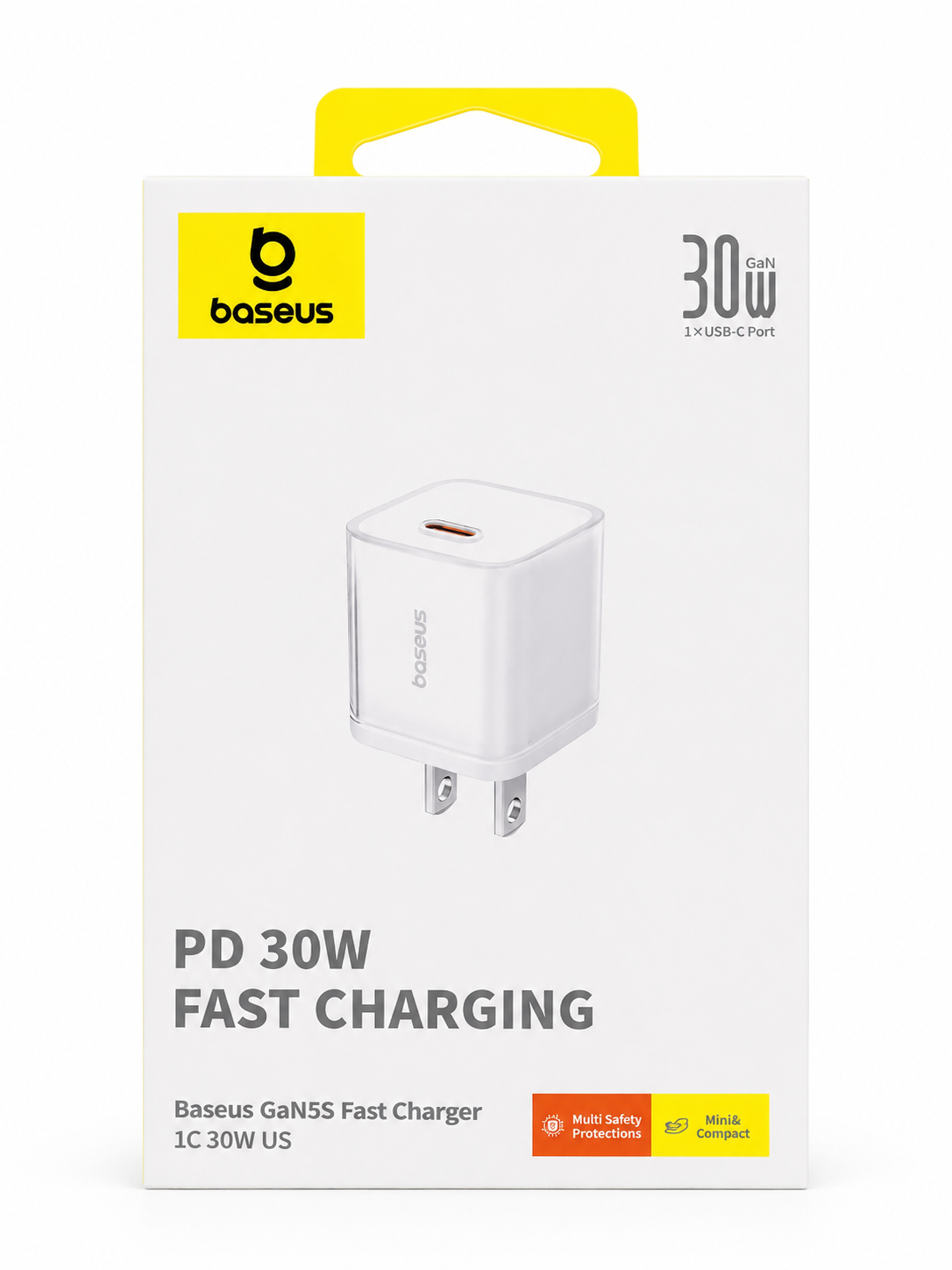 CARGADOR BASEUS 30W USB-C PD CARGA RÁPIDA IPHONE GAN5S BLANCO - 1