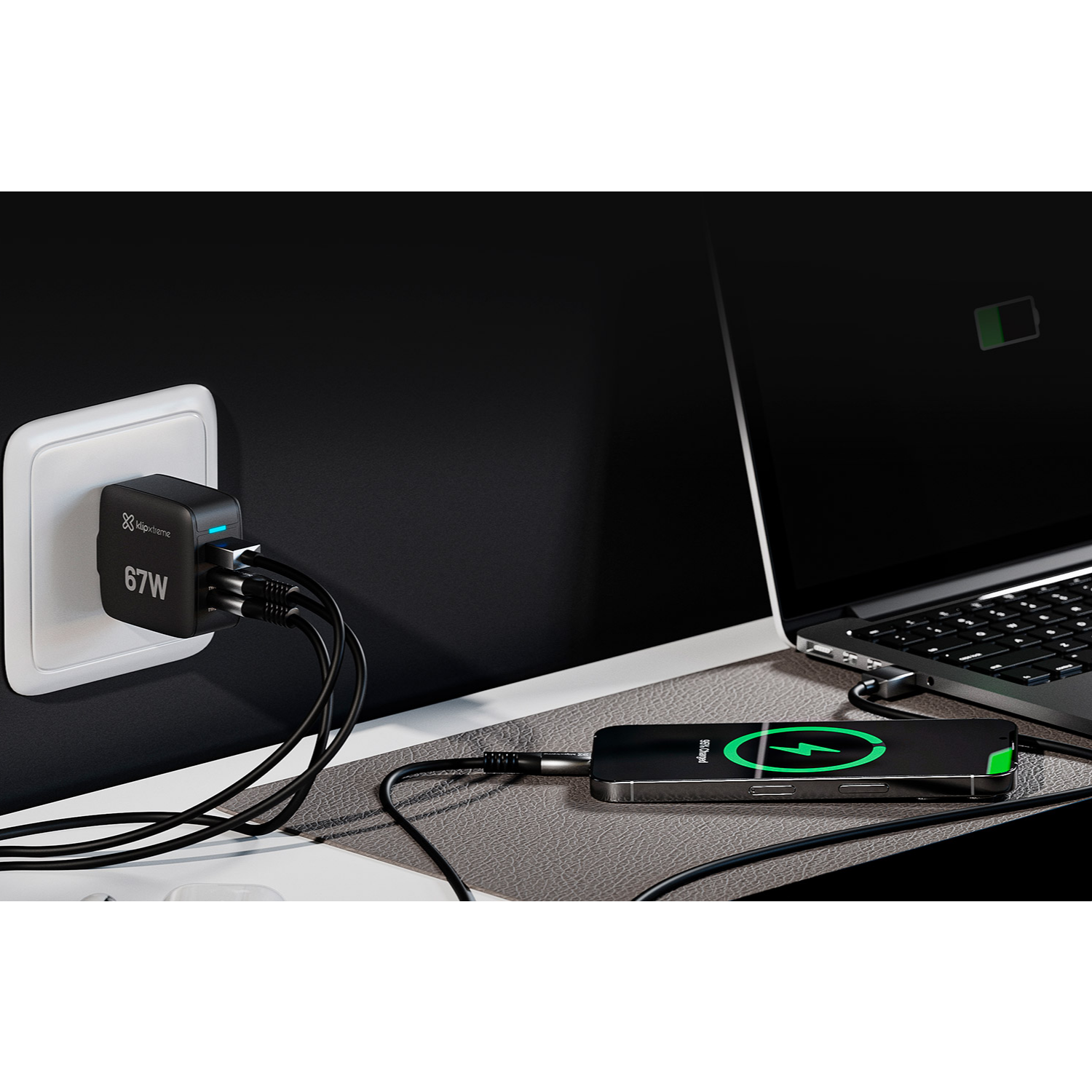 CARGADOR KLIP XTREME 67W 3 PUERTOS USB-C USB-A GAN - 2