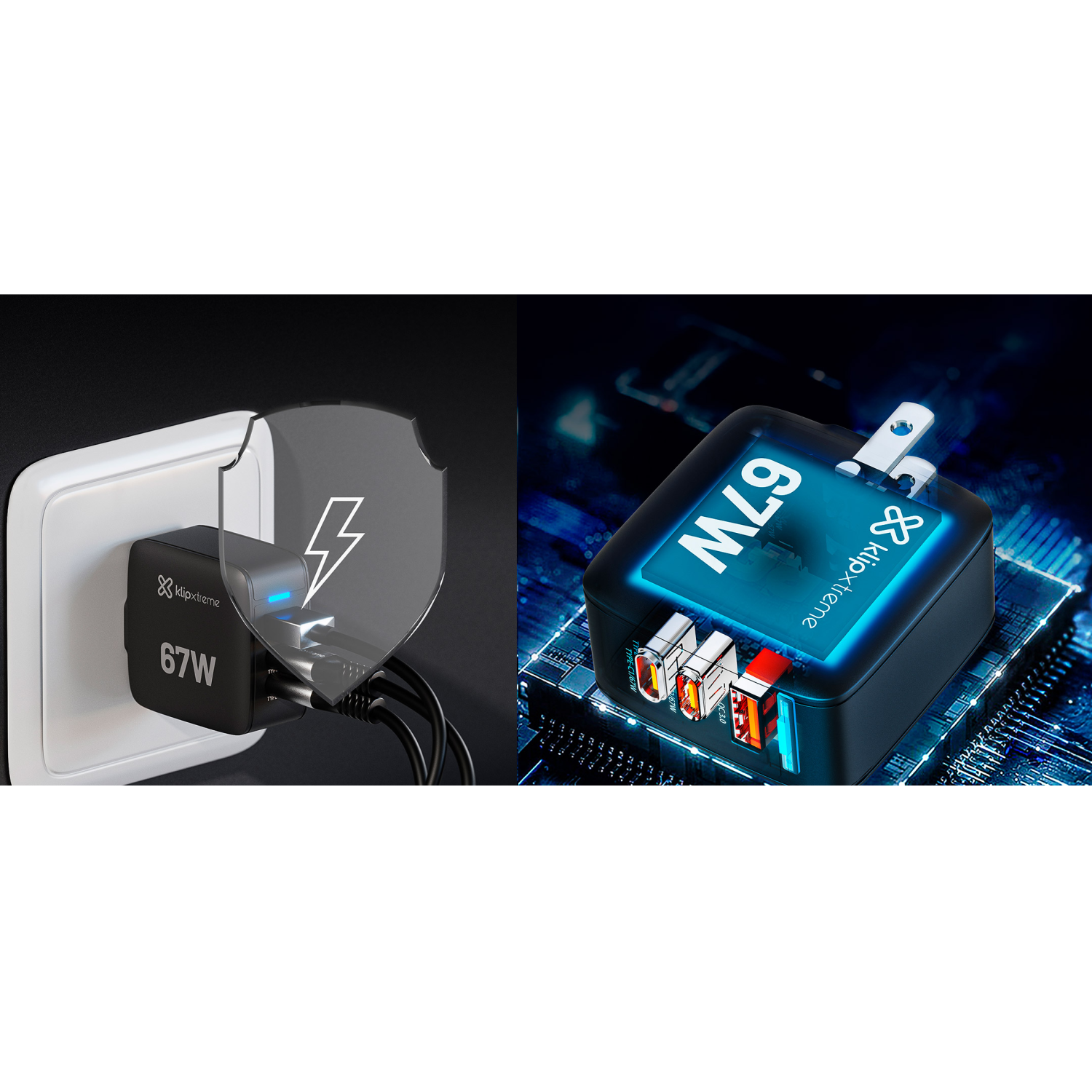 CARGADOR KLIP XTREME 67W 3 PUERTOS USB-C USB-A GAN - 5