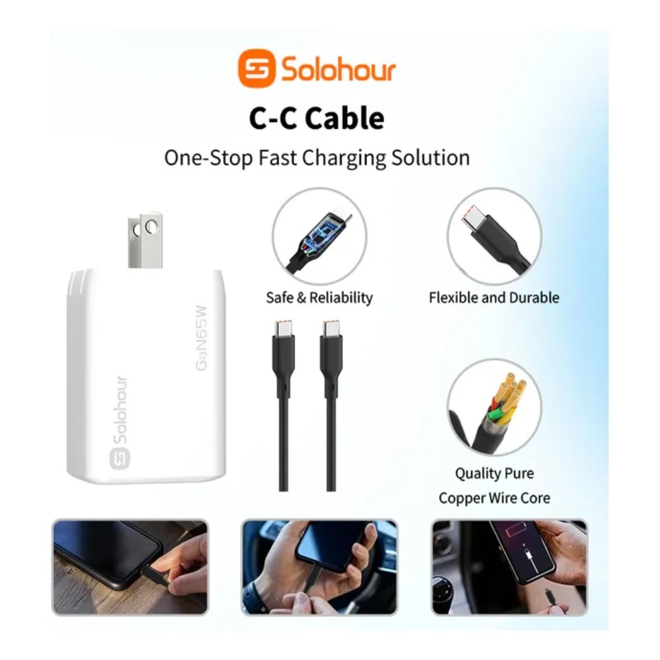 CARGADOR 65W SOLOHOUR USB C 3 PUERTOS CARGA RÁPIDA GAN - 3