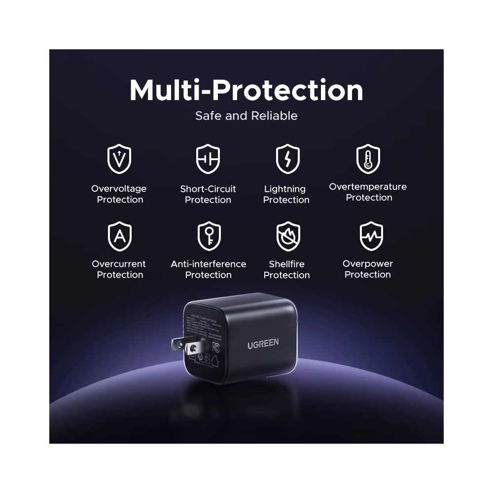 CARGADOR UGREEN 45W CARGA RÁPIDA GAN USB-C NEGRO - 3