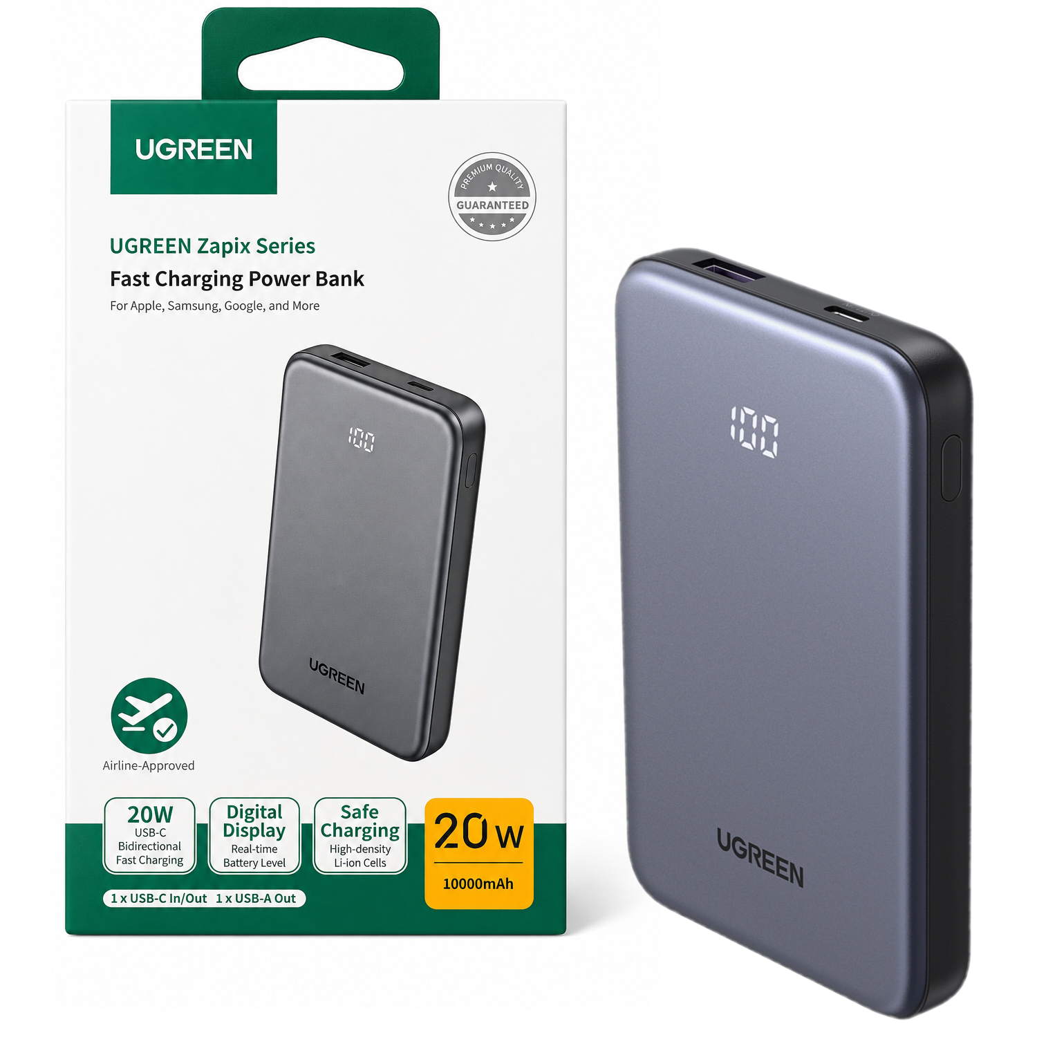 POWER BANK UGREEN 10000MAH 20W CARGA RÁPIDA USB C - 1