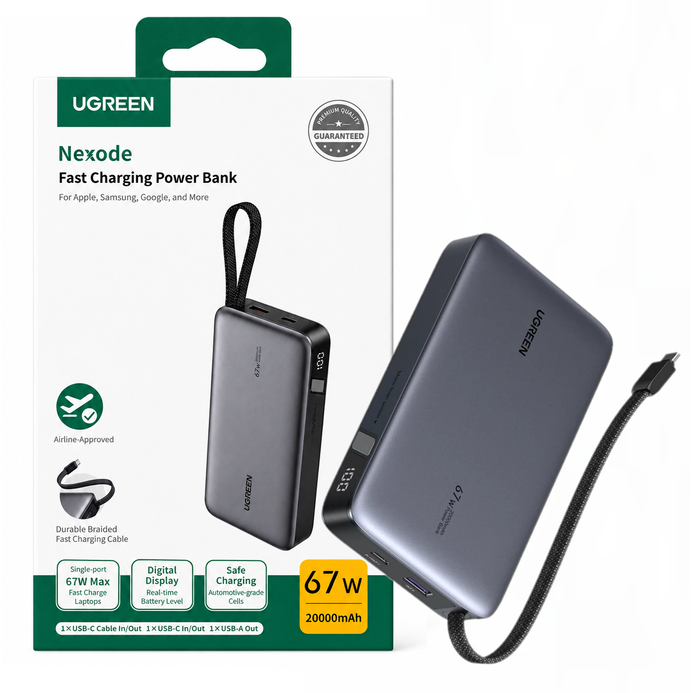 POWER BANK UGREEN 20000MAH 67W CABLE INTEGRADO - 1